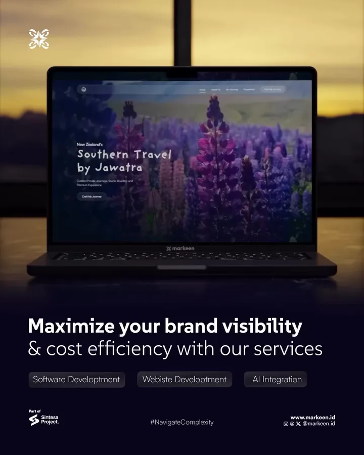Jawatra Travel website presentation on laptop display